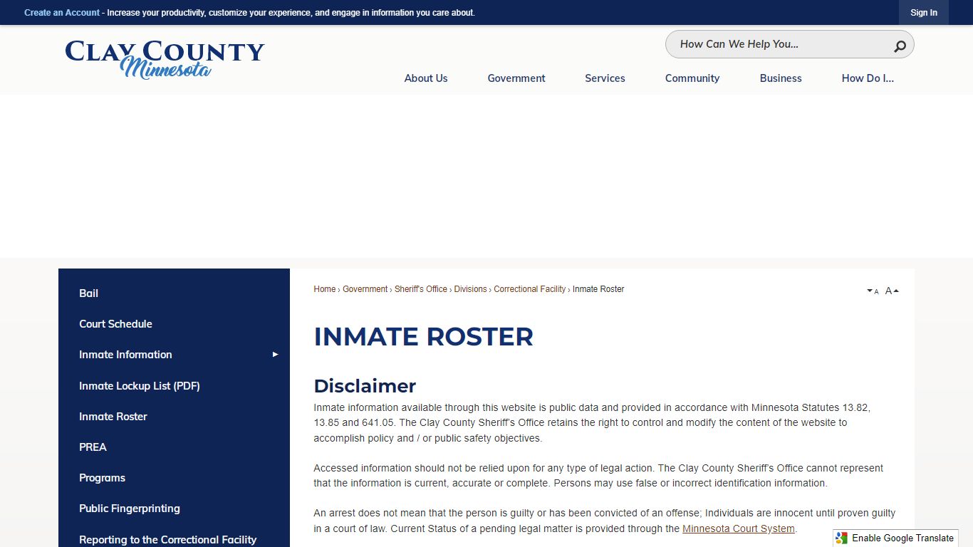 Inmate Roster | Clay County, MN - Official Website